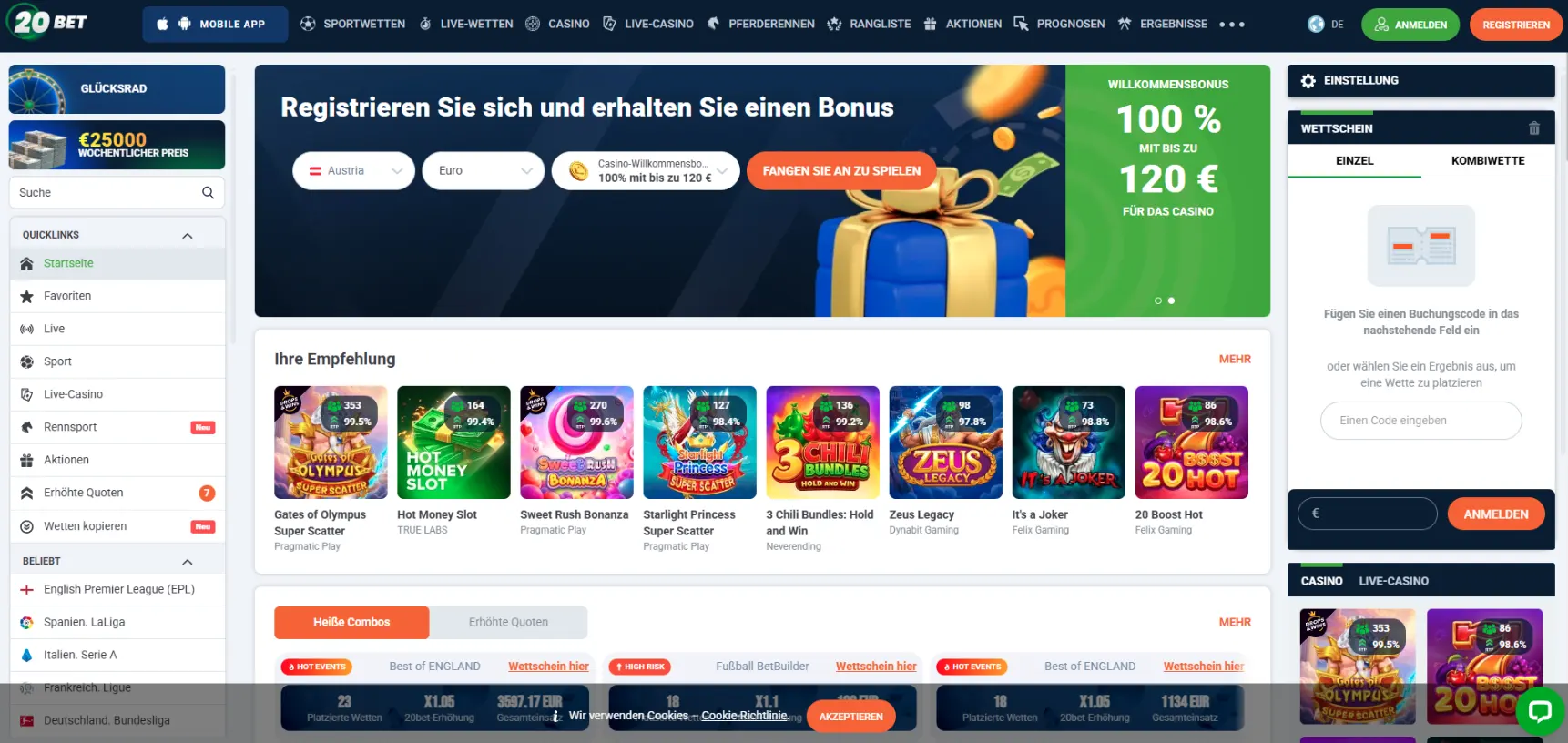 20Bet casino screen