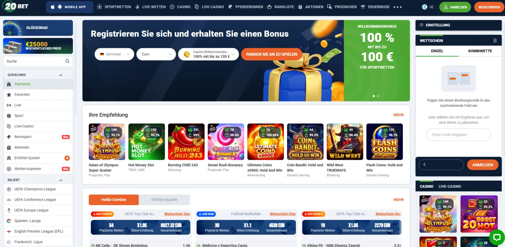 20Bet casino screen
