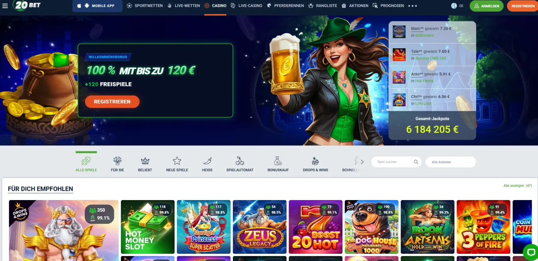 20Bet casino screen