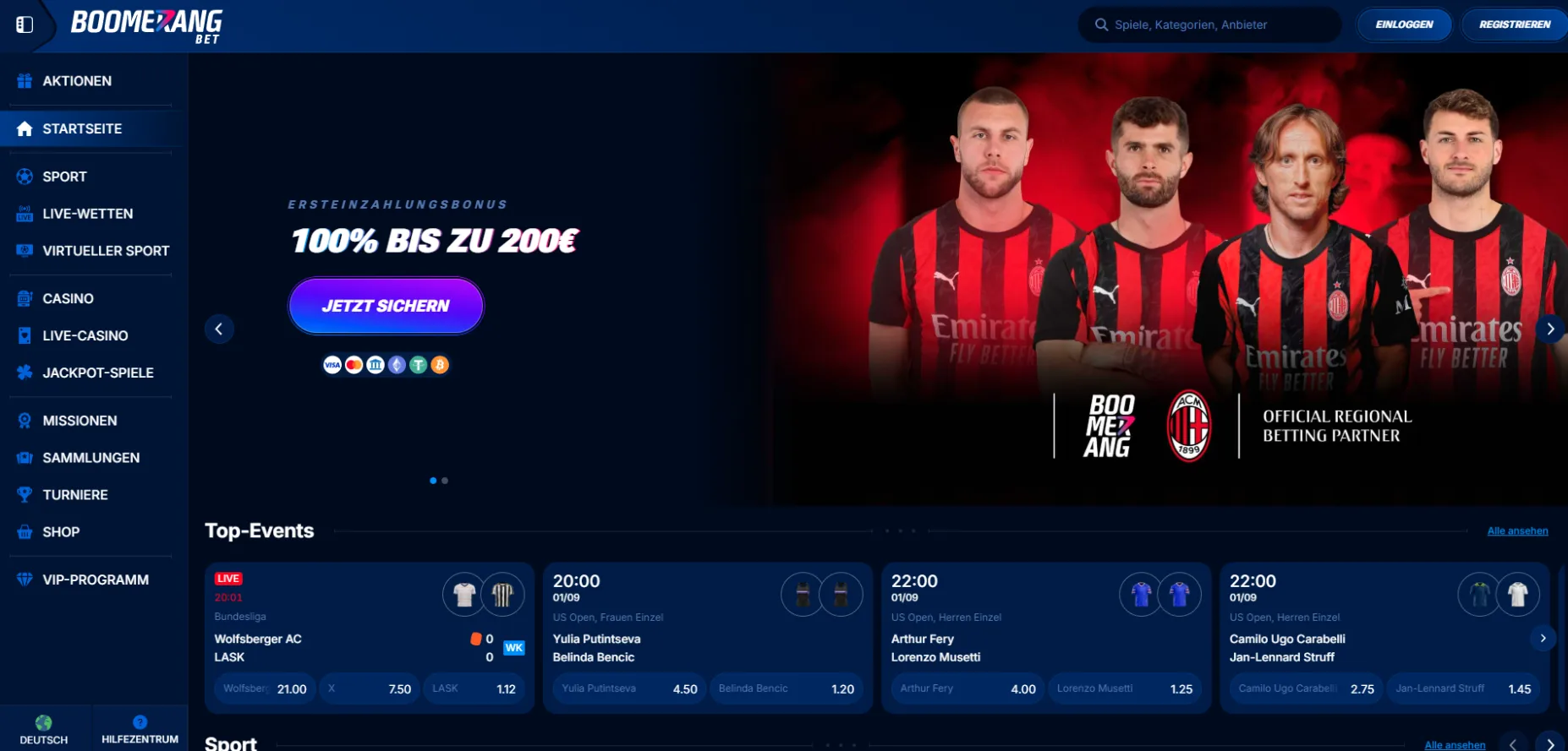 Boomerang.bet casino screen