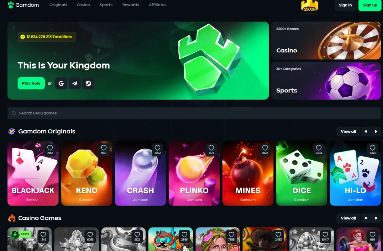 Gamdom casino screen