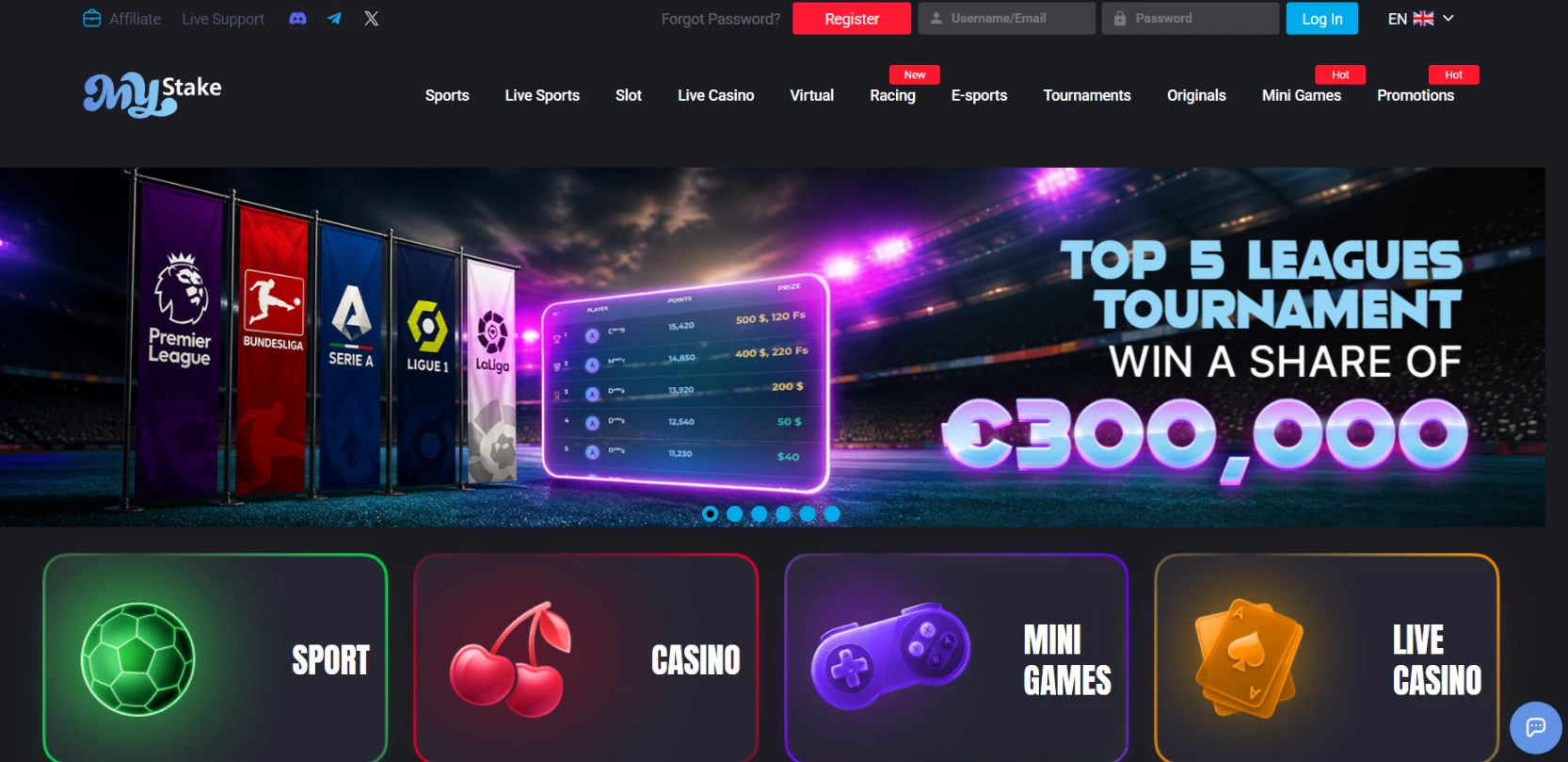 MyStake casino screen