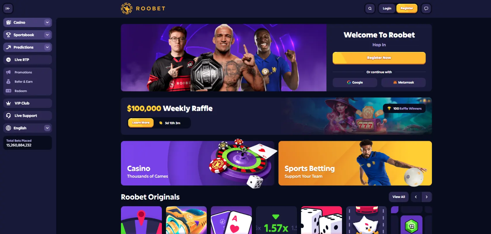 Roobet casino screen