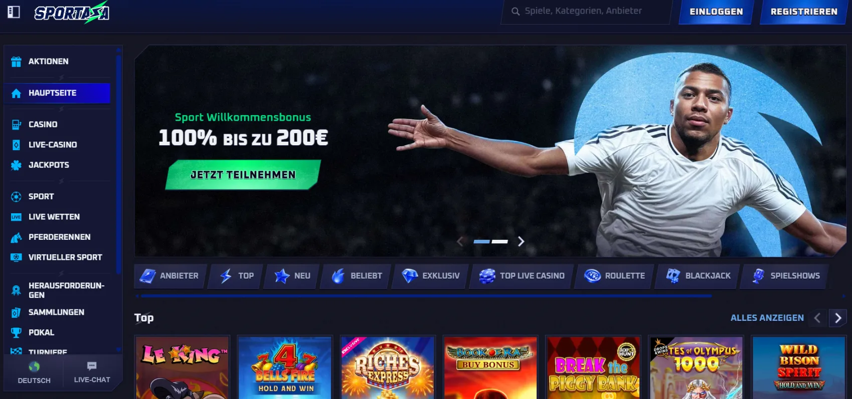 Sportaza casino screen