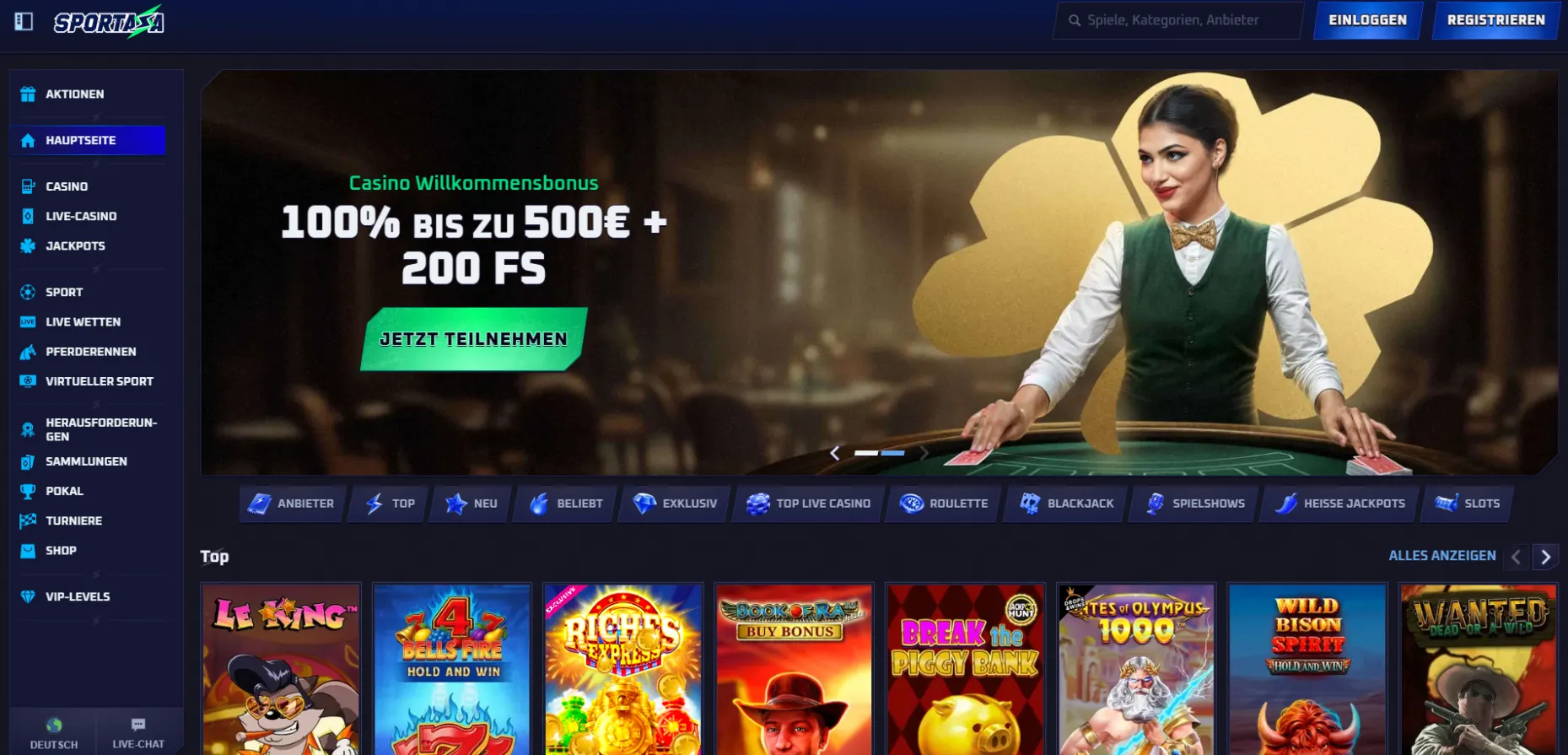 Sportaza casino screen