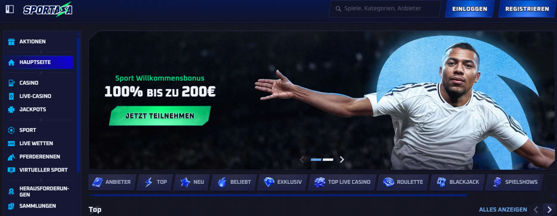 Sportaza casino screen