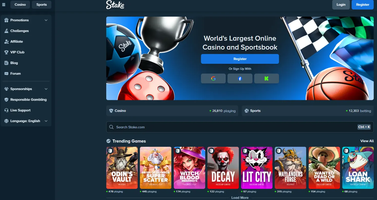 Stake.com casino screen
