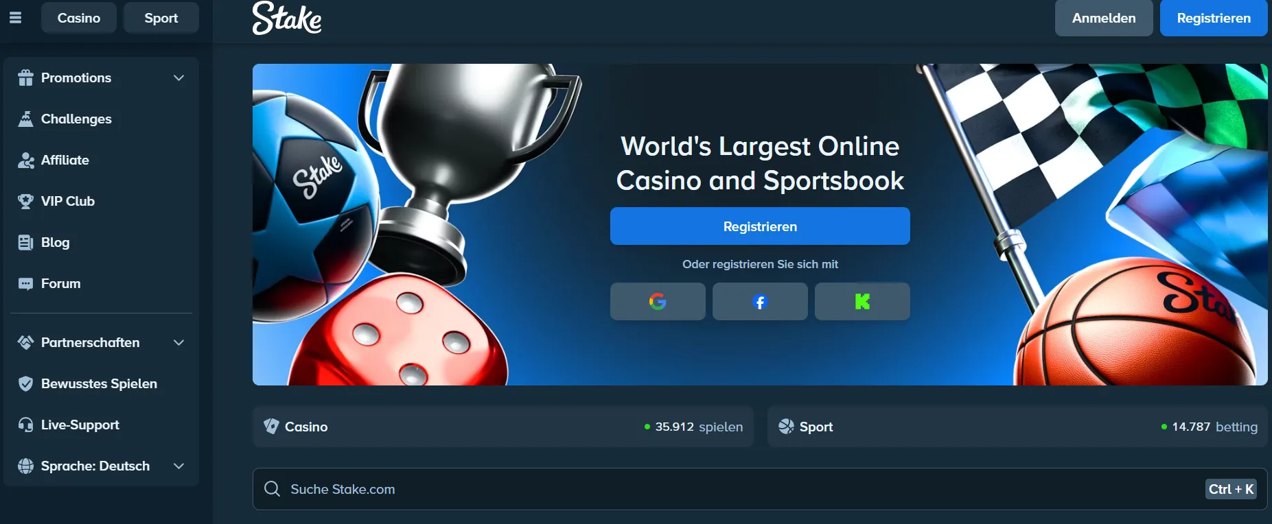 Stake.com casino screen